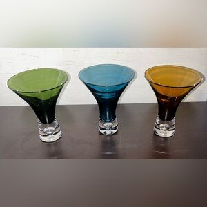 3 Multicolor Martini Glasses Bubble Base 4.25” by 3.5” Home Essentials & Beyond